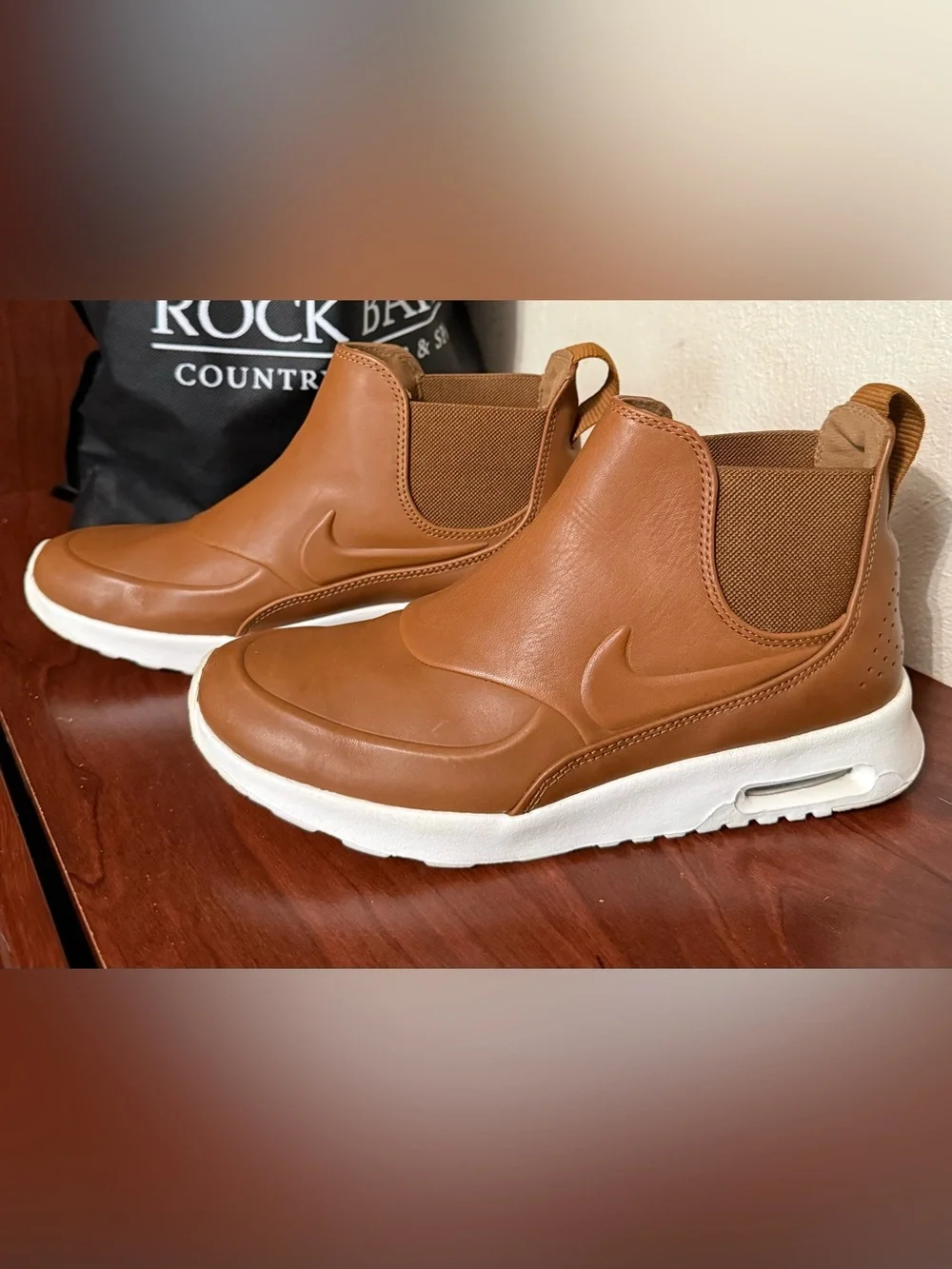 Nike Women’s Brown Leather Slip-On Sneakers with White Sole